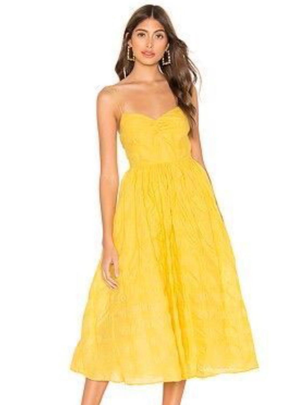 L'Academie The Marie Midi Dress 100% Cotton Lemon Yellow Size Small